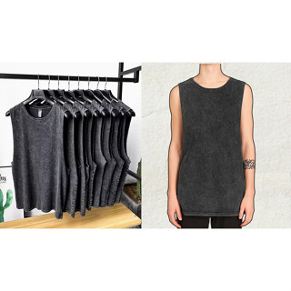S~XL 【臺灣現貨2~3天到門市】 男女款 復古 做舊 石磨 水洗 精梳棉 健身 無袖 坦克 背心 T恤 0605