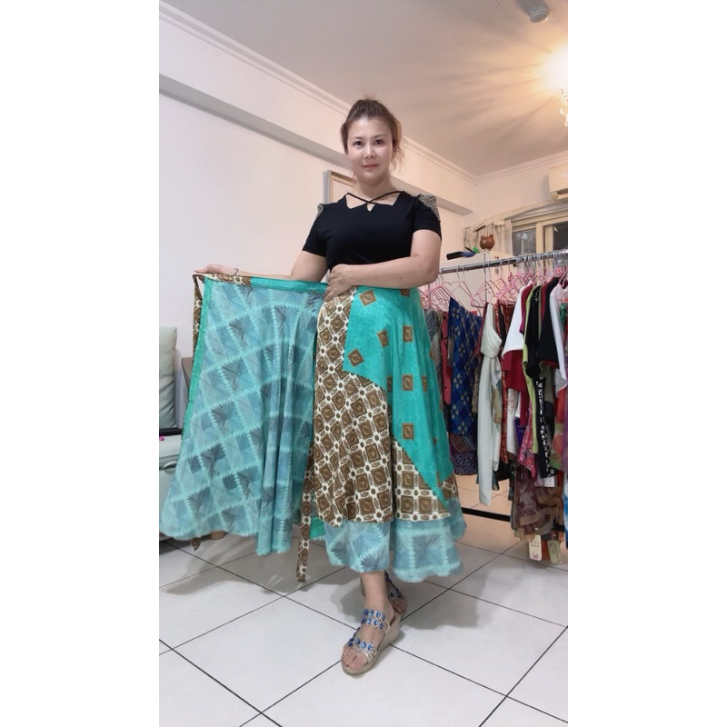 🥳免運🎉台北發貨🎉印度尼泊爾絲織雙面長裙一片式兩片式裹裙披肩連衣裙紗麗