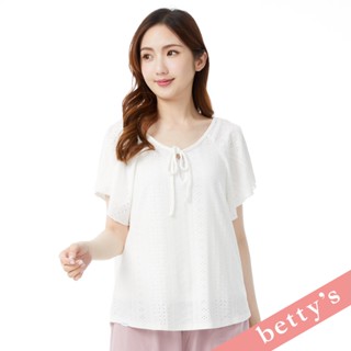 betty’s貝蒂思(31)飄逸滿分寬領綁帶落肩鏤空蕾絲上衣(白色)