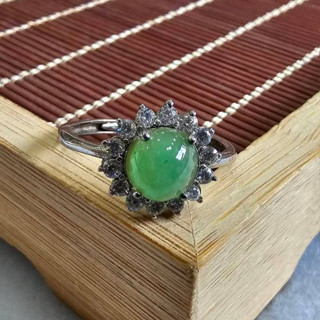 ⇱ 丞靚珠寶 天然翡翠緬甸A貨 冰種 花朵 鑽飾 綠蛋 戒指 活圍