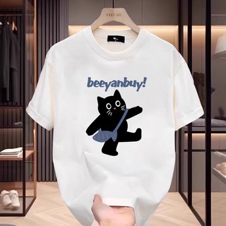 【董小姐】100%純棉上衣寬鬆 貓咪上學顯瘦上衣 美式復古上衣 oversize bf上衣 vintage短袖 印花T恤
