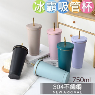【菓拉小舖】💓臺灣現貨 304不鏽鋼吸管杯 冰壩杯 不鏽鋼冰霸杯 吸管杯 保溫杯 保冰杯 隨手杯 大容量 750ml