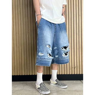 PS Korea |韓國🇰🇷ins x unisex高磅刀割破壞雙層過膝牛仔短褲破褲 歐巴 修飾腿型 超百搭 連線款
