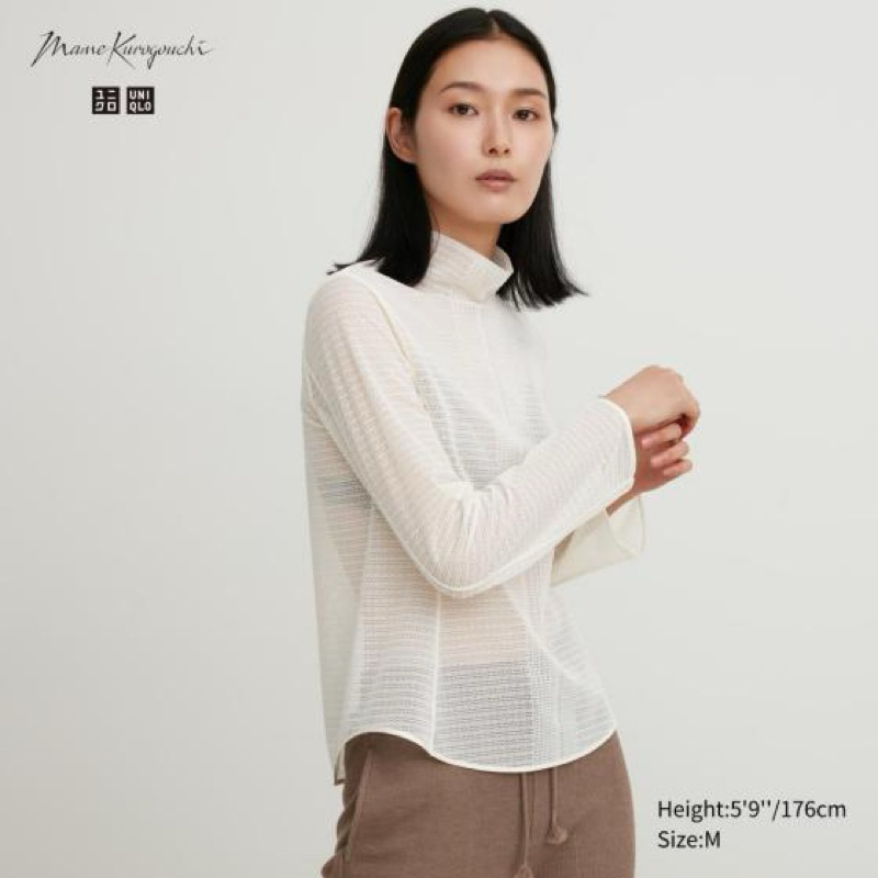 Uniqlo x Mame Kurogouchi 網眼中高領T恤(長袖) 白 M