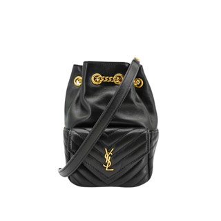 Ysl Joe Mini 絎縫羊皮斜背水桶包(760745-黑)