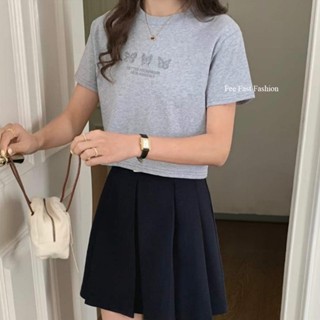【Fee現貨3色】正韓蝴蝶刺繡短版上衣🔥女上衣 女t恤 短袖 圓領上衣 棉T 白色T恤 韓系穿搭 韓國女裝