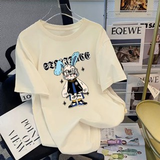 【董小姐】韓系穿搭夏天 純棉 t恤 短袖上衣 oversize ins 風衣服 兔子卡比 可愛上衣 卡通 t恤 上衣女