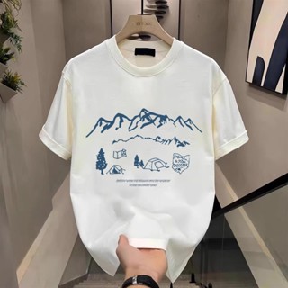【FOH】100%日系純棉T恤 日系遠山印花上衣 休閒男女款短袖 ins上衣 寬鬆oversize短袖 簡約T恤純棉夏