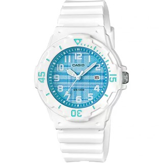 CASIO 卡西歐 格紋迷你女錶-藍x白 LRW-200H-2CV