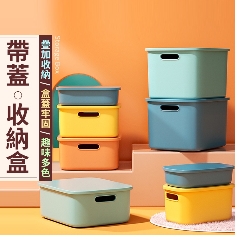 收納盒 整理箱 防塵收納盒 撞色帶蓋收納盒 置物盒 手提收納盒 居家收納 收納盒 置物箱 儲物箱  多色簡約收納筐