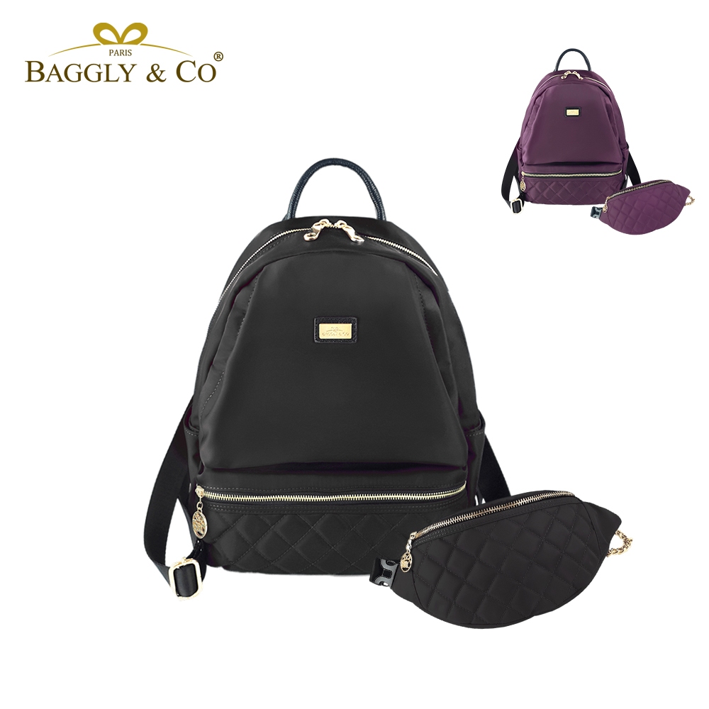 【BAGGLY&CO】多隔層菱格紋真皮尼龍防盜後背包+胸腰包 多隔層 防盜包 防盜後背包 真皮後背包 輕量尼龍包 防潑水