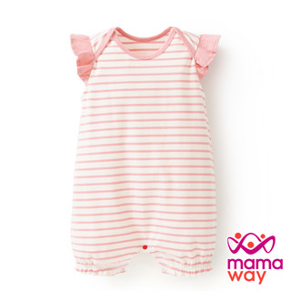 【Mamaway媽媽餵】BABY Q彈荷葉橫紋連身包屁衣