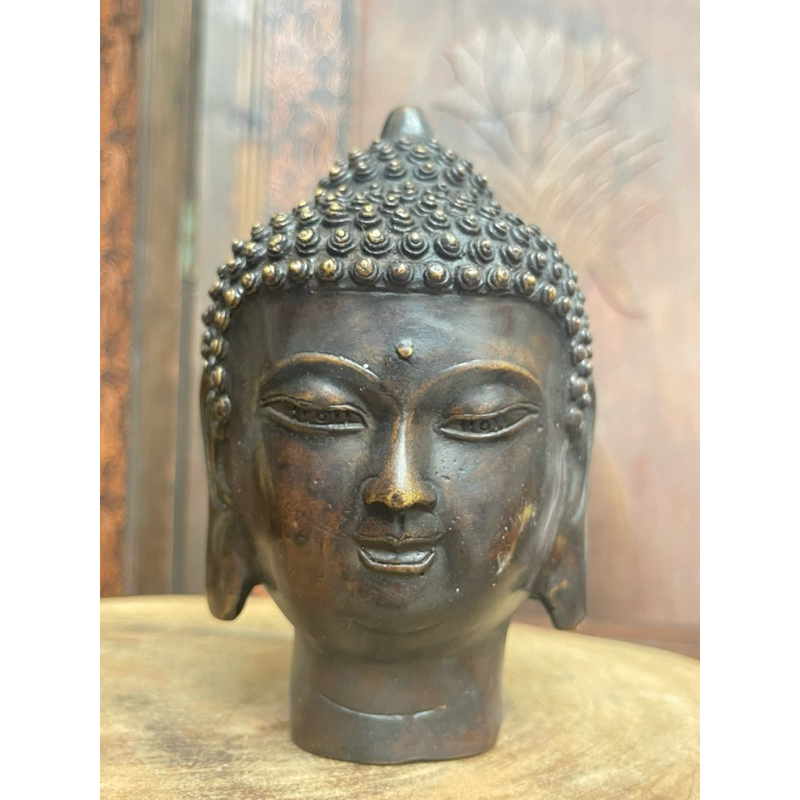 「精品銅雕收藏」 老件銅器/銅雕/黑紫銅雕/釋迦牟尼佛/ 釋迦佛首/慈悲靜感保平安/732-19