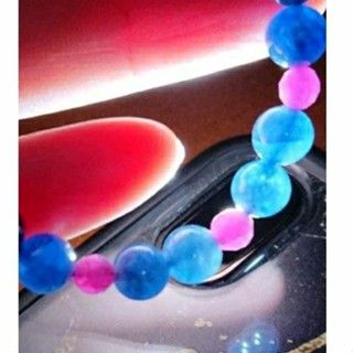 （限匯款價1000含運）全新 天然星光藍寶紅寶翡翠小桃手珠手串 6.5mm / 17.5 cm