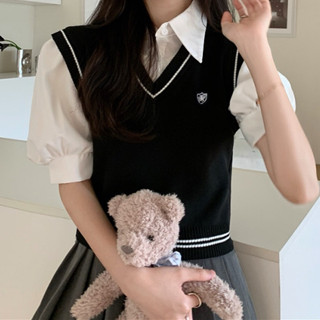 （時尚單品背心）🩶🖤王心凌甜心學院風設計感馬甲法式別緻背心🖤🩶韓國風V領學院風針織背心 制服學院甜心風保暖針織背心