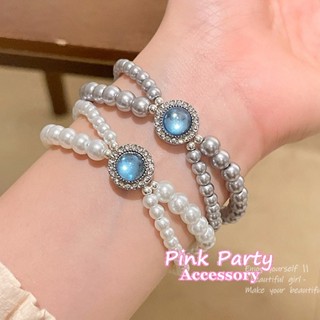 【手鍊】夢幻海藍鋯石 珍珠雙層交叉手鍊 手環 pinkparty❤韓系飾品
