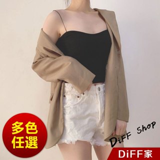 【DIFF】韓版V領細肩短版背心 帶胸墊免穿內衣 小可愛 女裝 衣服 短版上衣 短板上衣 運動背心 運動上衣【V117】