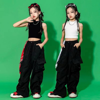 🔥臺灣現貨2025新款女童爵士舞服裝背心工裝褲兒童街舞練功服夏季jazz露臍潮酷演出服
