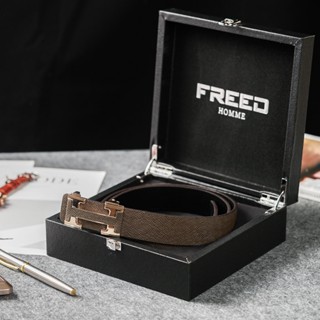 【FREED】時尚英文字母扣頭商務頭層牛皮耐磨自動皮帶 生日禮物 男友禮物