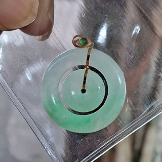 🩷福利品出清🩷 天然緬甸玉a貨 18k金鑲嵌冰種飄陽綠子母平安扣翡翠玉墜（428）