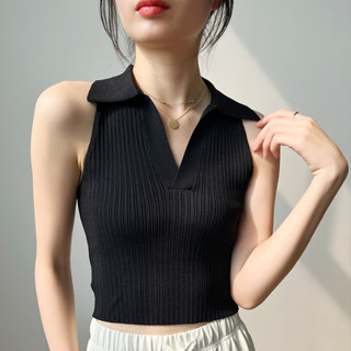 愛依依 針織背心 吊帶背心 翻領上衣 美背 夏季外穿設計感Polo領無袖上衣TBF07-5492.
