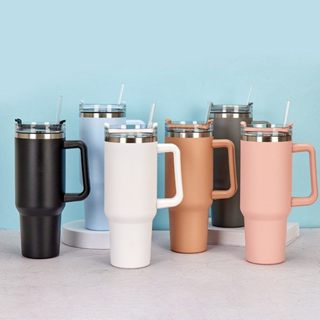 現貨 手把冰霸杯1200ml 附贈吸管 手柄保溫杯 304不鏽鋼保溫杯 保溫瓶 環保杯 彩色 咖啡杯 冰壩杯 隨手杯