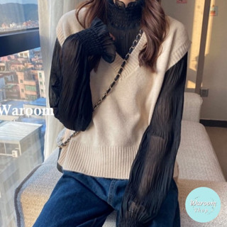 Waroom|現貨 A570 秋冬韓系V領慵懶風針織毛衣背心|女裝|馬甲|學院風|疊穿|坎肩|日系|馬甲背心|針織背心