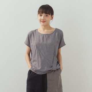 【MOSS CLUB】棉質細橫條紋蝙蝠袖短袖上衣 深藍 粉 (魅力商品)