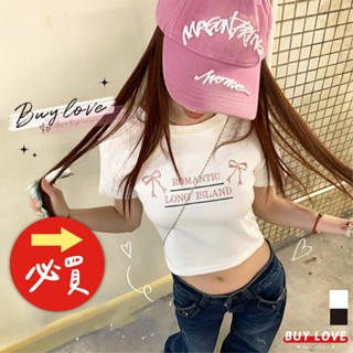 【買到戀愛】隔日到貨 蝴蝶結字母印花短版T恤 多色 簡約 短袖 短版 T恤 女裝 女上衣【FT688】