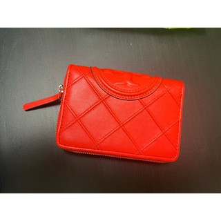 Tory Burch Fleming Soft Bi-Fold Wallet微瑕疵橘紅色零錢短夾全新現貨降價