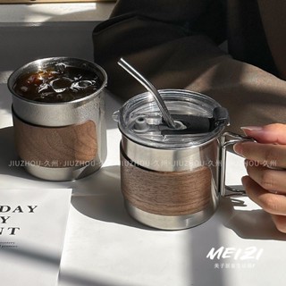 馬克杯 水杯 咖啡杯 玻璃杯 奶茶杯 早餐杯 咖啡杯 玻璃杯 304不銹鋼美式咖啡杯隨手杯帶蓋帶把防燙馬克杯戶外露營杯喝