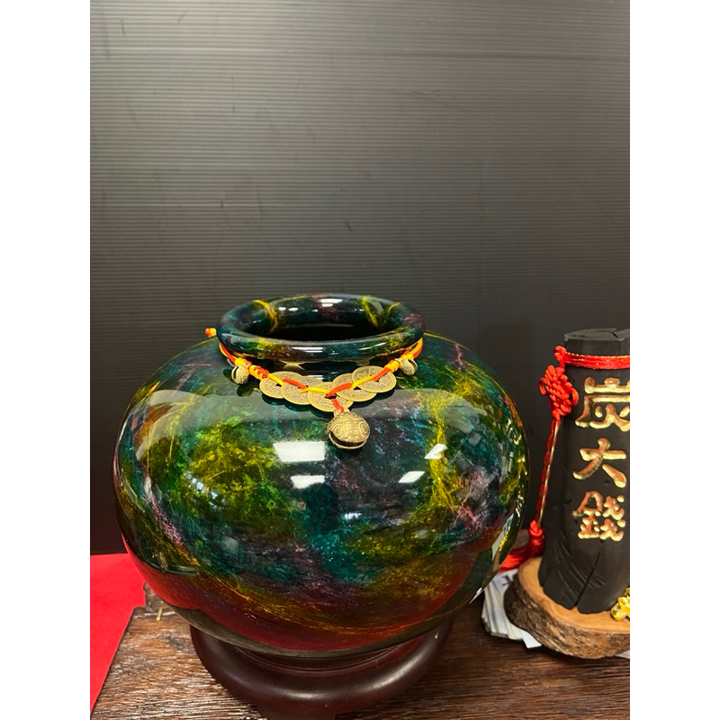 F25號。財富飽飽七彩玉聚寶盆限定深綠色系列.