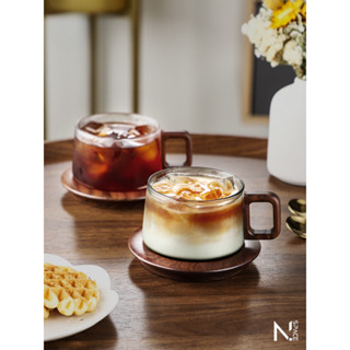【N.SPACE】胡桃木咖啡杯 使用耐熱玻璃 咖啡專用玻璃杯 抗溫差玻璃 耐熱玻璃杯 防爆裂玻璃杯 咖啡玻璃杯