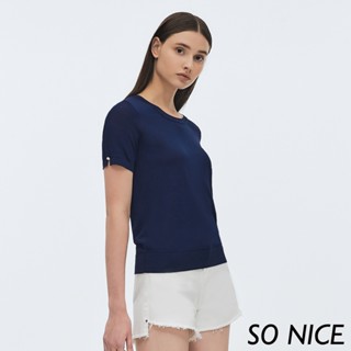 SO NICE【特惠】圓領冰涼絲針織上衣｜黃/深藍｜都會時尚女裝【93330046】