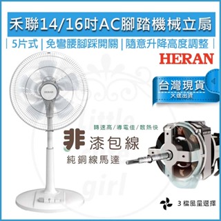 【快速出貨】HERAN 禾聯 14吋 16吋 AC腳踏機械立扇 HAF-16AH55A 純銅線馬達 電風扇 電扇