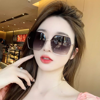 2024新款ins女款 抗UV 4色無框切邊太陽眼鏡 大臉顯瘦 網紅時尚街拍墨鏡 74280