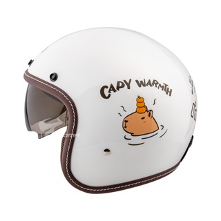 【THH】贈好禮 安全帽 T-383A+ CAPY水豚君 經典白 亮面 內建墨片 內鏡 復古帽 3/4罩｜耀瑪騎士
