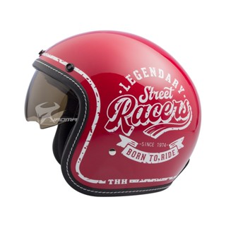 【THH】贈抗UV鏡片 安全帽 T-383A+Racers 紅 亮面 內鏡 復古帽 半罩帽 3/4罩 383｜耀瑪騎士