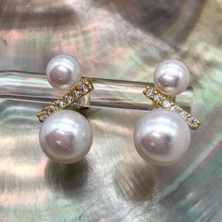 🎀小小飾品🎀天然海水珍珠平衡木雙珠耳環日本Akoya珍珠S925純銀耳環 優選天女珍珠耳釘款 近正圓近無瑕珠光極亮炫粉彩