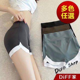 【DIFF】韓版撞色高腰顯瘦緊身短褲 鯊魚褲 休閒褲 短褲 褲子 運動短褲 女裝 運動褲 高腰褲 黑褲【P266】