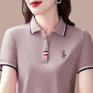 【清倉處理】短袖t恤女寬松時尚女裝運動翻領polo衫女士體恤 有領子上衣 短袖POLO衫女 夏季短袖