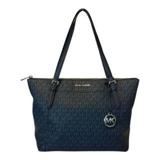 【哈極品】美品《MICHAEL KORS MK 藍色滿版 Logo 購物包 / 肩背包/托特包》