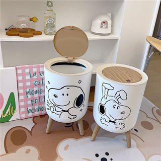 史努比sonnpy按壓式垃圾桶ins系列 日式史努比創意仿木紋垃圾桶輕奢帶蓋垃圾桶北歐按壓式衛生間廢紙簍 垃圾桶 bin