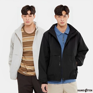 【Hang Ten】男裝-防風防輕潑水立領連帽休閒哈靈頓外套(多色選)