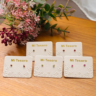 Mi Tesoro 超級迷你寶石耳釘-粉紅藍寶石耳釘/沙佛來石耳釘