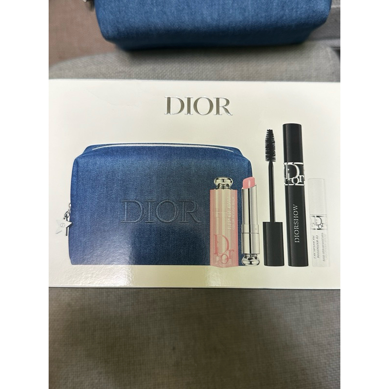 Dior丹寧化妝包禮盒 美國購入正品內含唇蜜睫毛膏/睫毛打底全新未使用