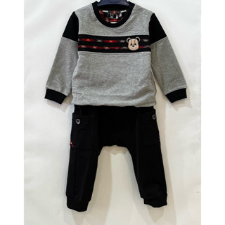 金安德森童裝/KABABY 男童套裝 格子橫條圓領長袖套裝 週歲套裝 刷毛長袖 仿牛仔長褲 臺灣製 20106