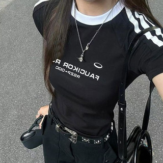 【風格Style】美式復古短袖 短板上衣 字母短袖 T恤 短袖 正肩短袖女 短袖上衣 辣妹上衣 修身上衣 小辣上衣 T恤