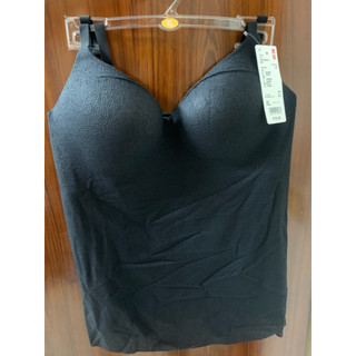 UNIQLO無縫V領細肩帶蕾絲背心 黑色 XL號