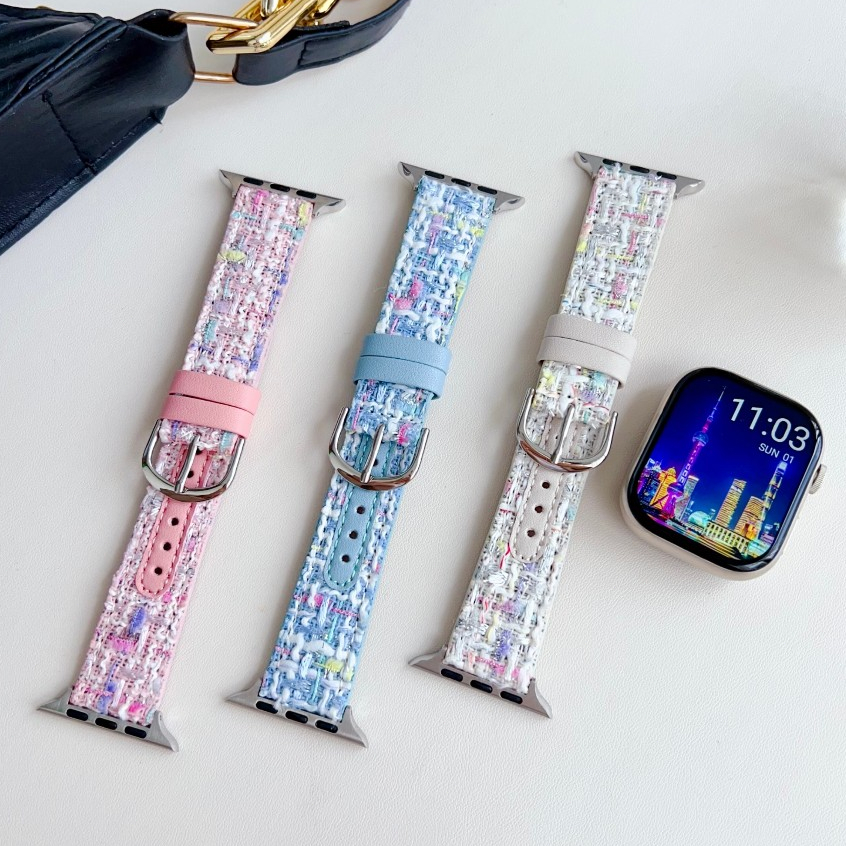 Apple watch 錶帶 適用iwatch 10代 ultra 9/8765 se/S10 手錶帶 小香風 編織錶帶
